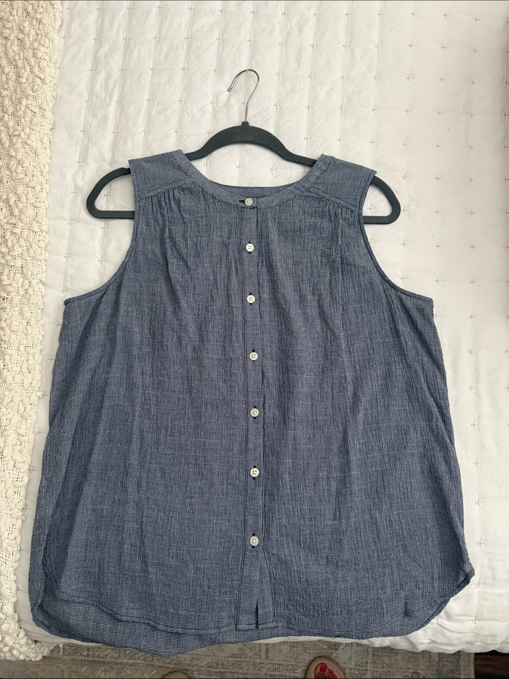 LOFT Blue Check Sleeveless Henley